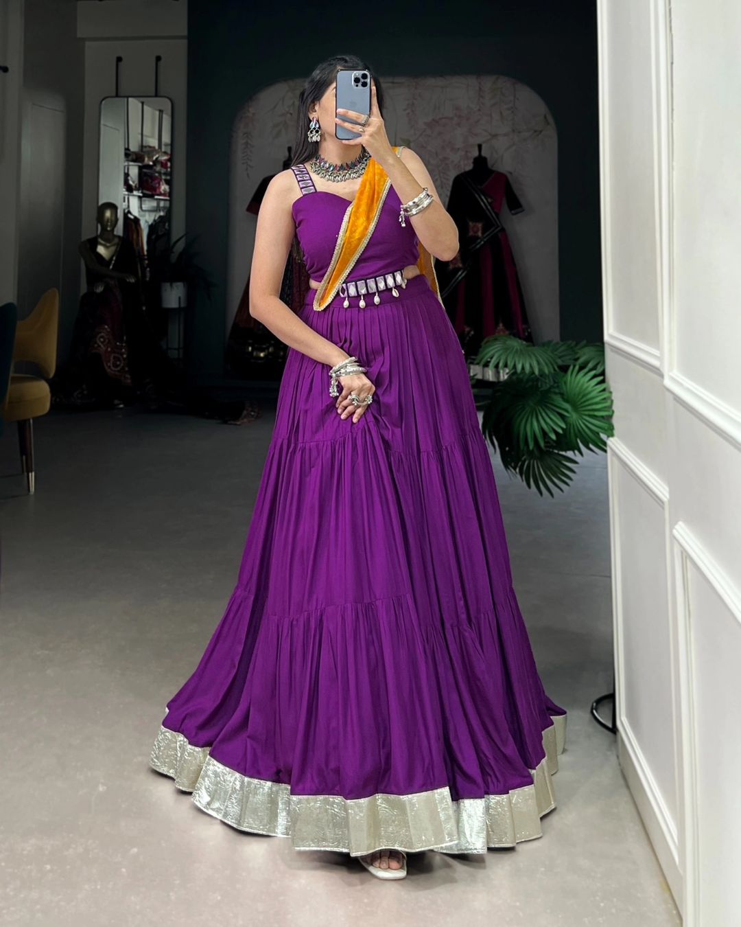 Pure Rayon Perfection Plain Lehengacholi Purple