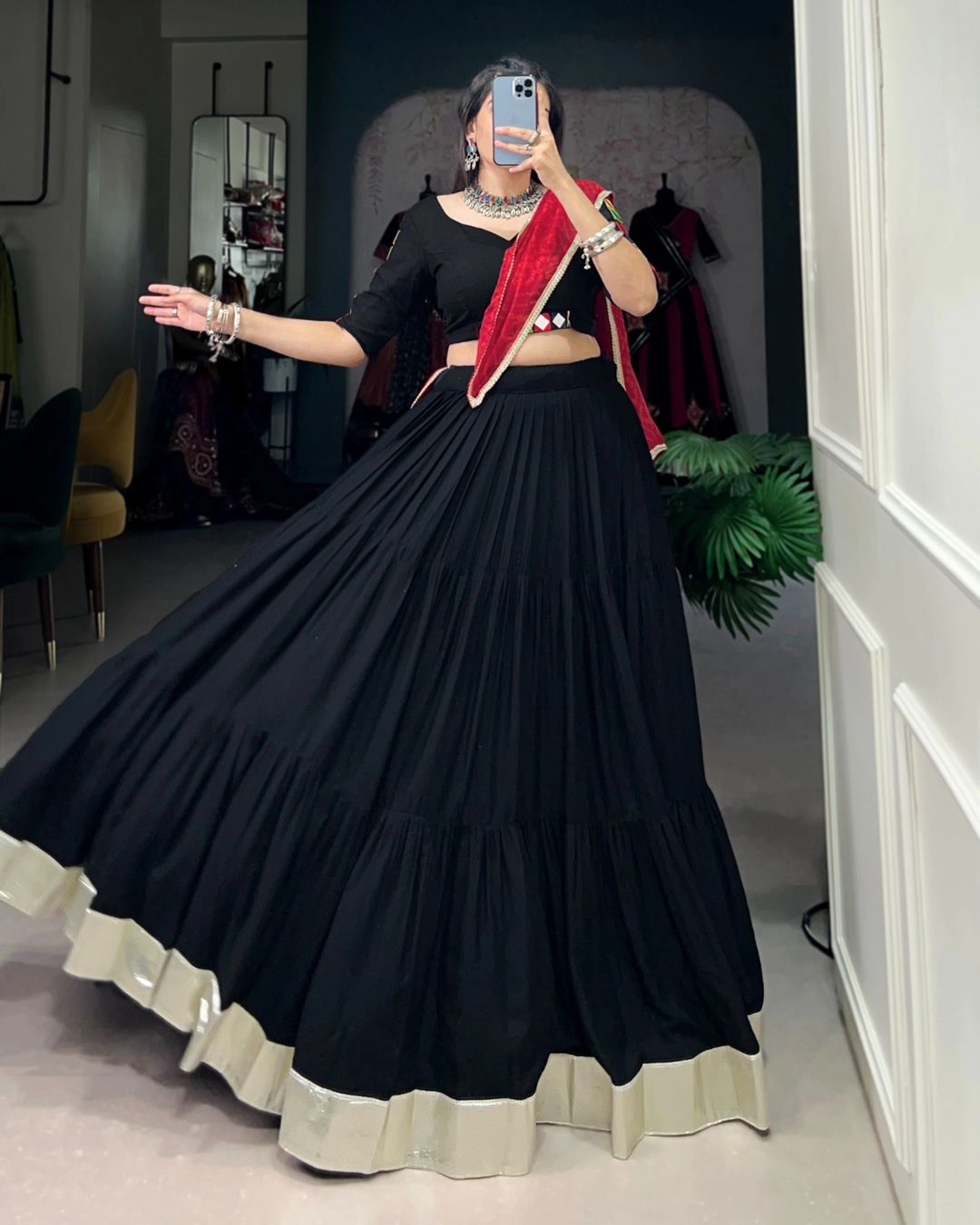 Pure Rayon Perfection Plain Lehengacholi Black