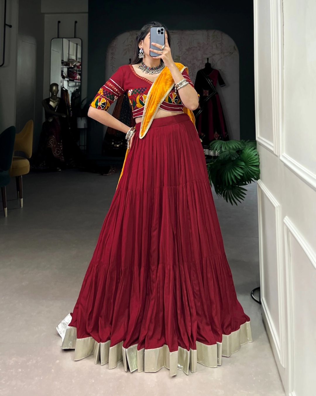 Pure Rayon Perfection Plain Lehengacholi Red