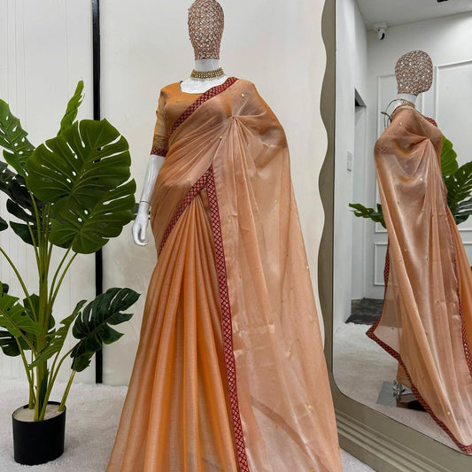 beautiful Designer Saree on Burberry silk Febric with Thred & Sequnce