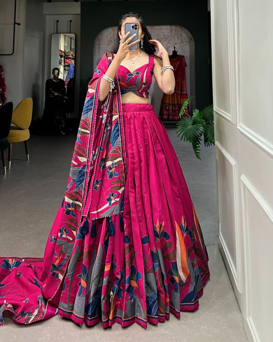 Floral Fantasy Polyester Viscose Chanderi Lehenga