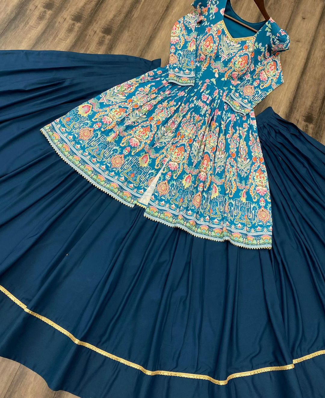 NAVRATRI BEUTIQUE STYLES RAYON PRINTED BLUE COLOUR LEHENGA