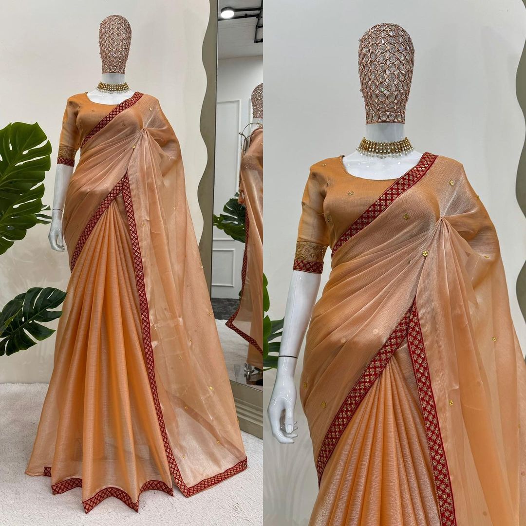 beautiful Designer Saree on Burberry silk Febric with Thred & Sequnce