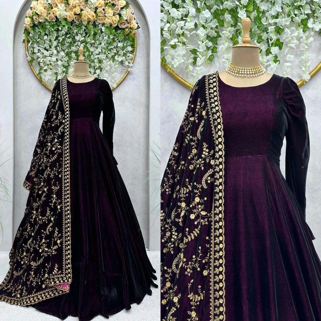 Beautiful Designer Suit On havy Velvet febric with inner and Dupatta