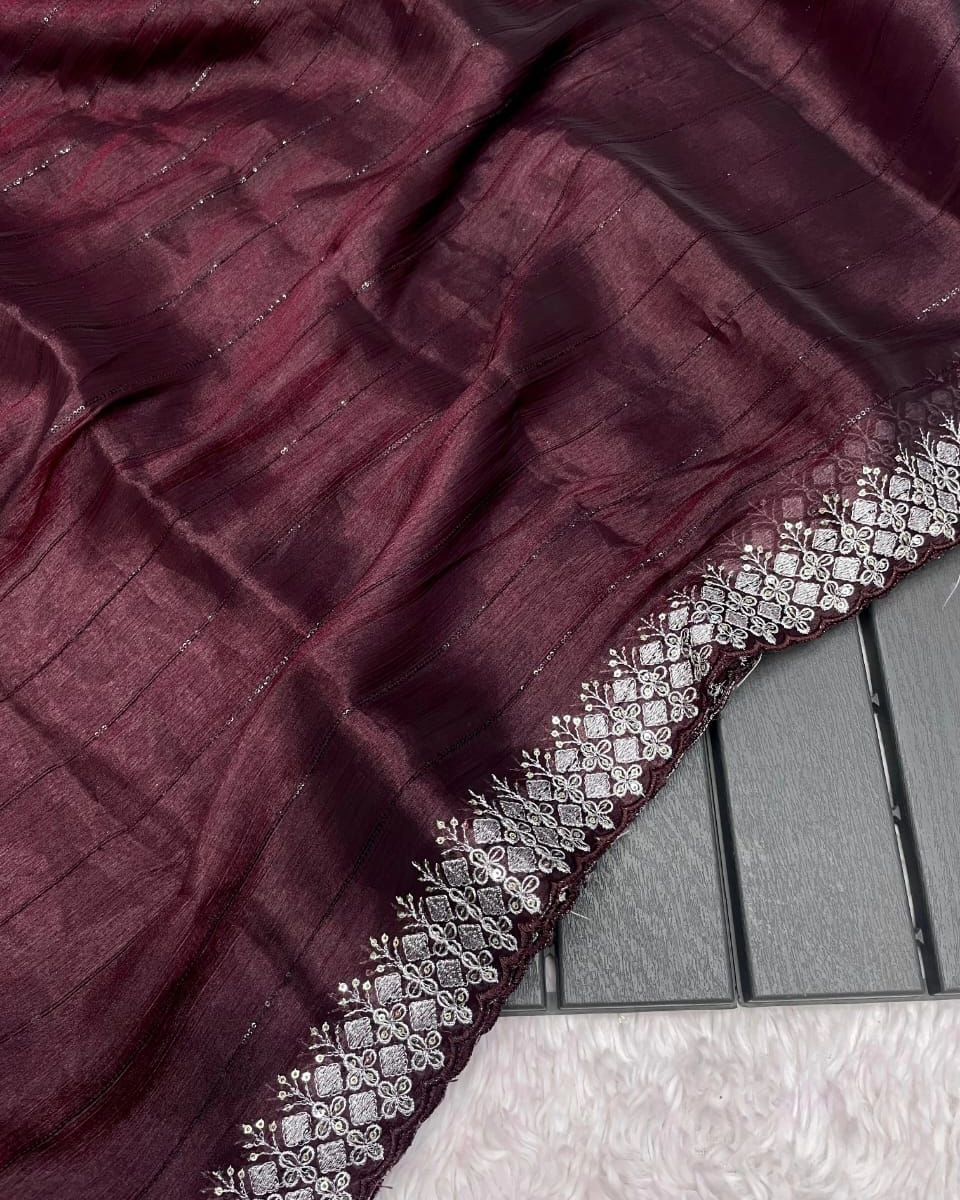 Light Purple Zimmy Choo Sequence Saree With Beautiful Embroidery C-Pallu Work