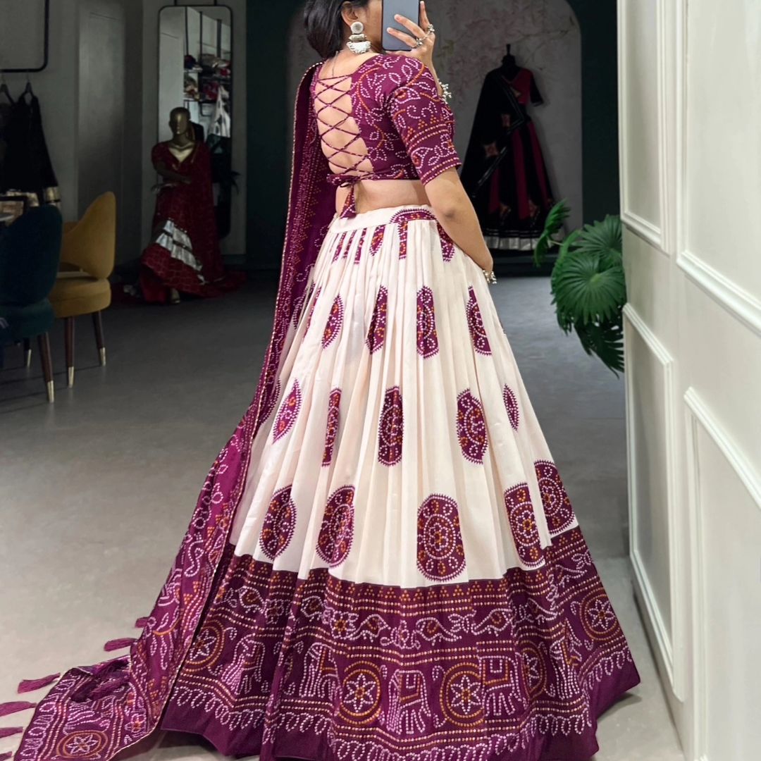 Maroon Colour Tussar Lehenga Choli with Bandhej Print