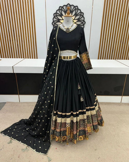 New Black Wedding Collection Lehenga Choli With Digital Print and Embroidery Sequence Work and Diamond Handwork