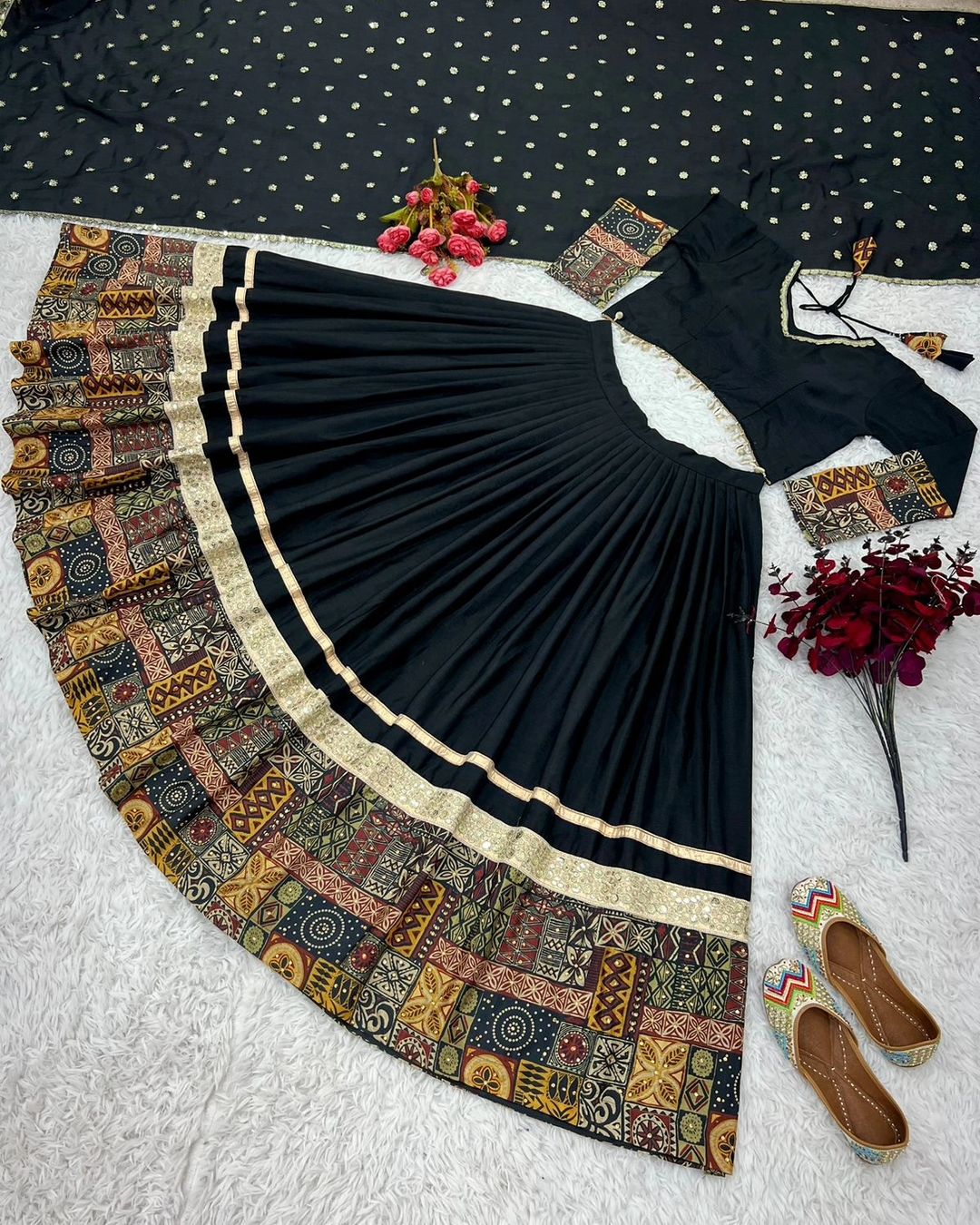 New Black Wedding Collection Lehenga Choli With Digital Print and Embroidery Sequence Work and Diamond Handwork