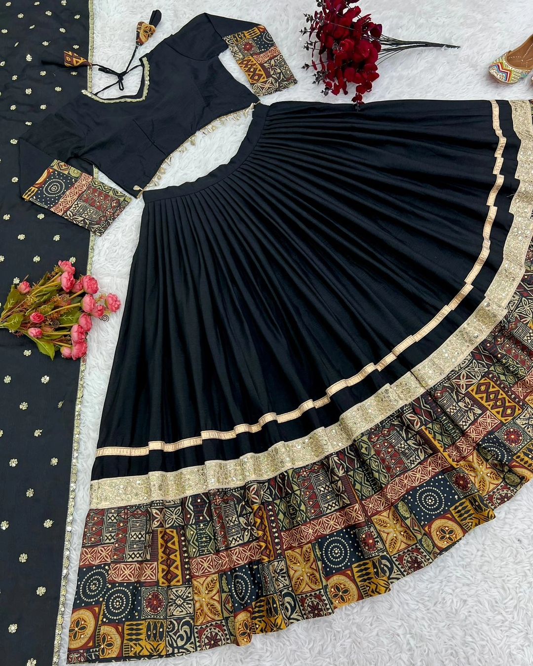 New Black Wedding Collection Lehenga Choli With Digital Print and Embroidery Sequence Work and Diamond Handwork