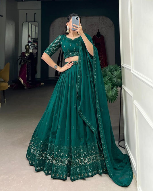 Castleton Green Lehenga with Mirror Work & Resham Handwork Detailing