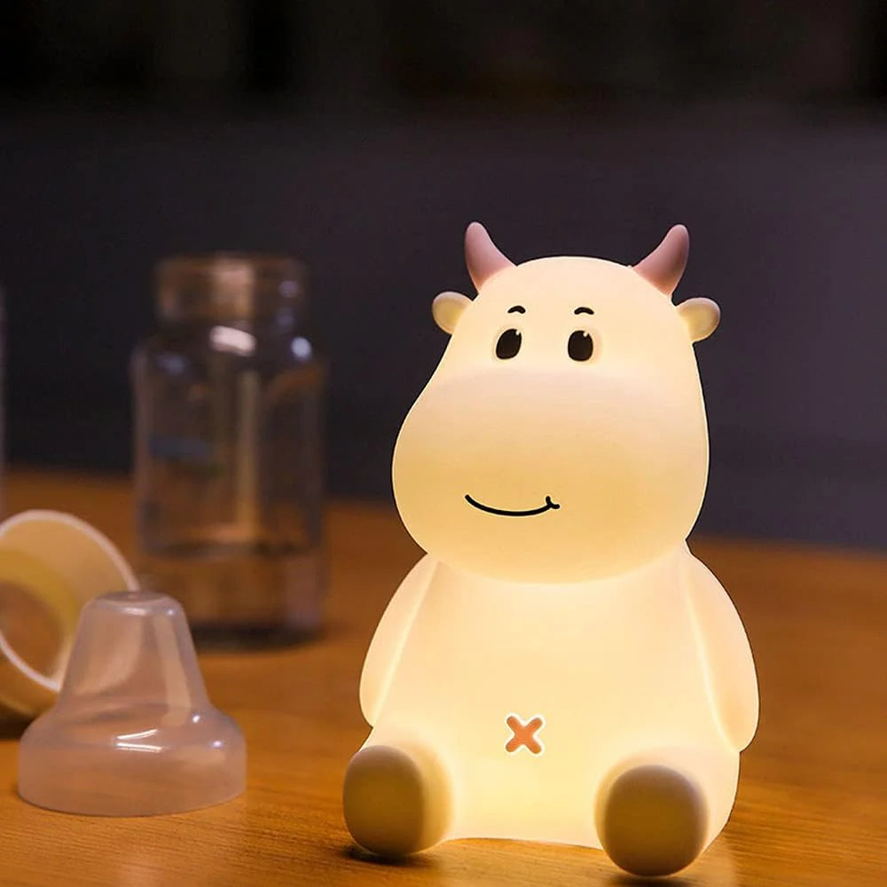 Silicone Cow Lamp for Girls Boys Gifts, Seven Color Mods with Touch Sensor.