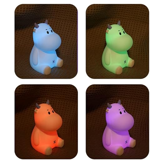 Silicone Cow Lamp for Girls Boys Gifts, Seven Color Mods with Touch Sensor.