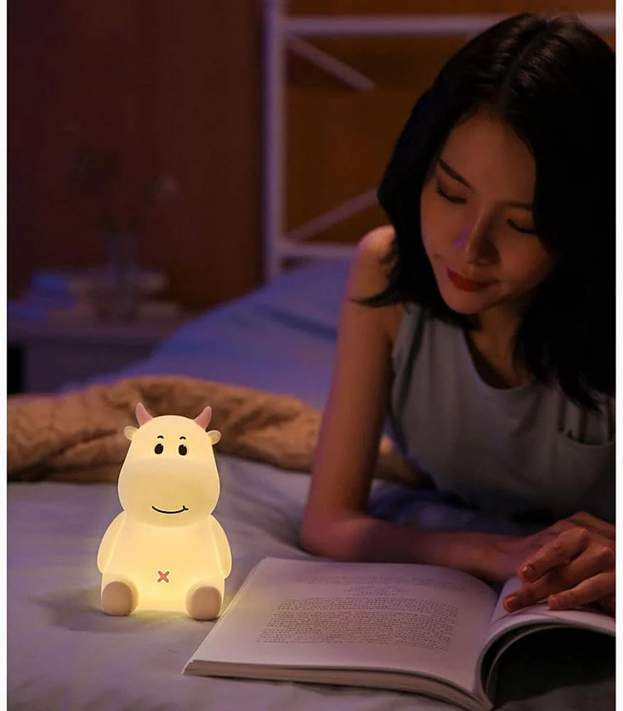 Silicone Cow Lamp for Girls Boys Gifts, Seven Color Mods with Touch Sensor.