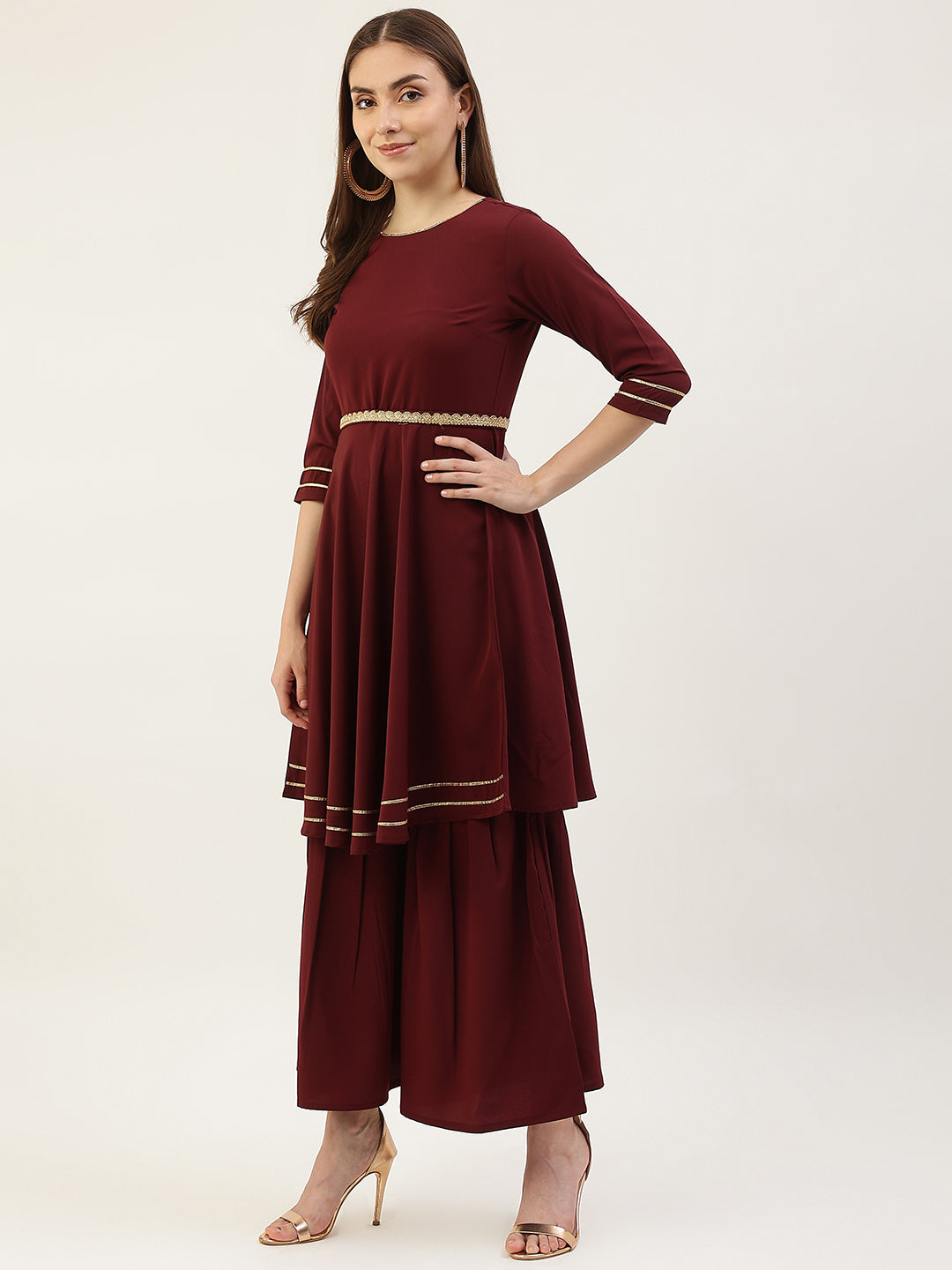 Women Striped Empire Kurti with Sharara & With Dupatta