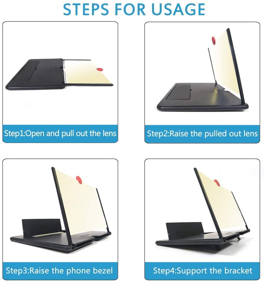 Compact mobile phone screen amplifier for clear and enlarged viewing.