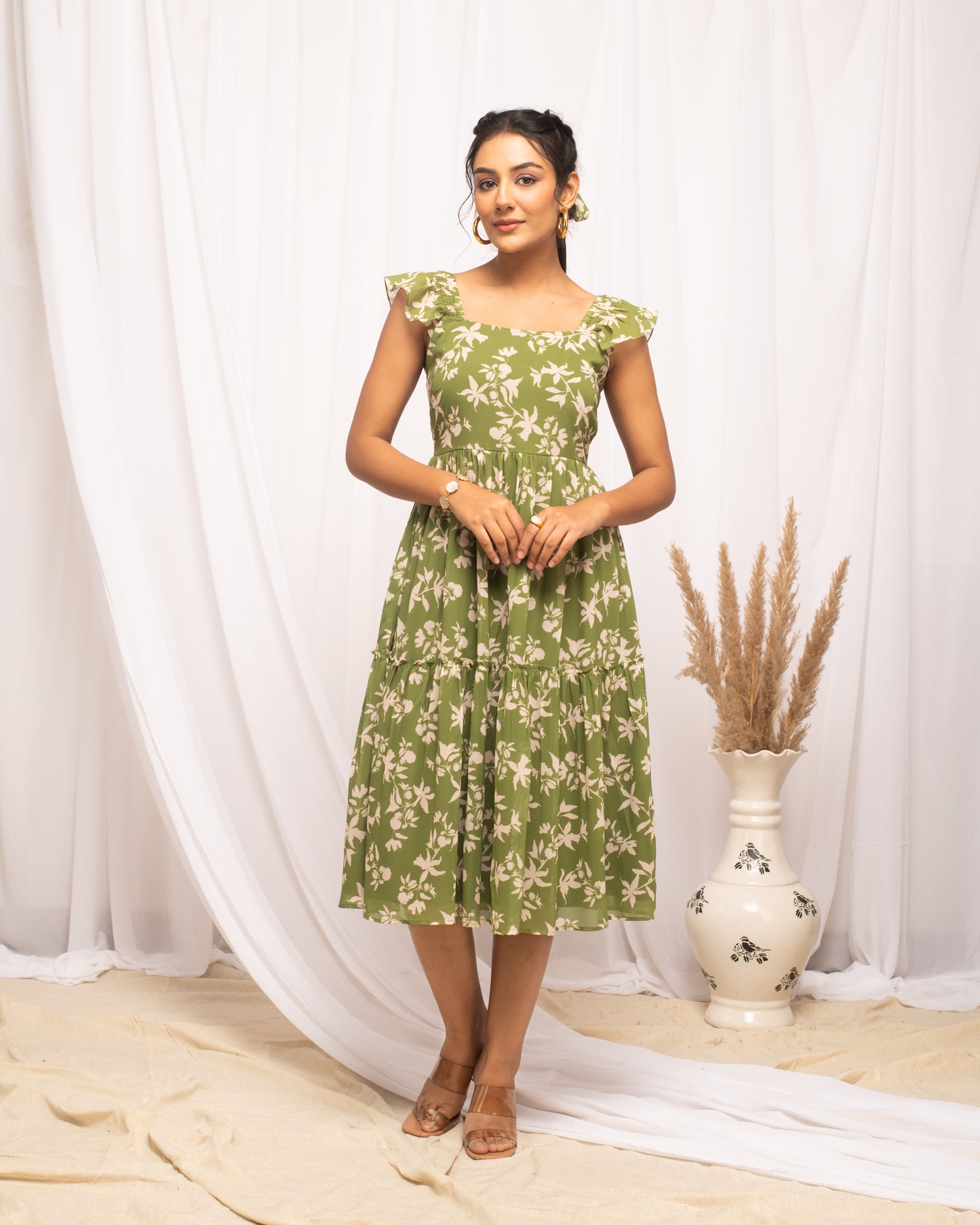 Floral Print Georgette Fit & Flare Midi Dress