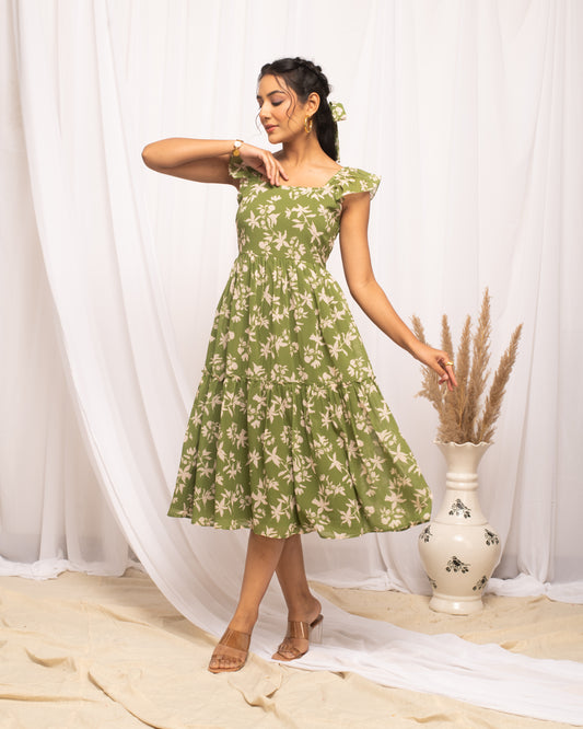 Floral Print Georgette Fit & Flare Midi Dress