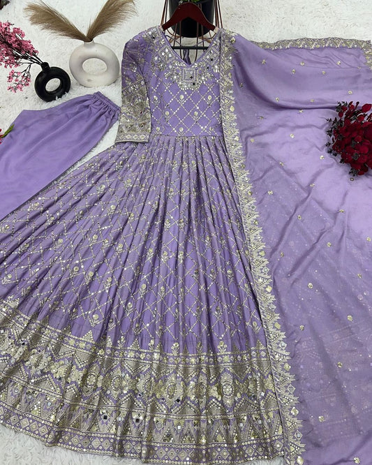 New Designer Party Wear Full Heavy Embroidery Sequence Work Gown