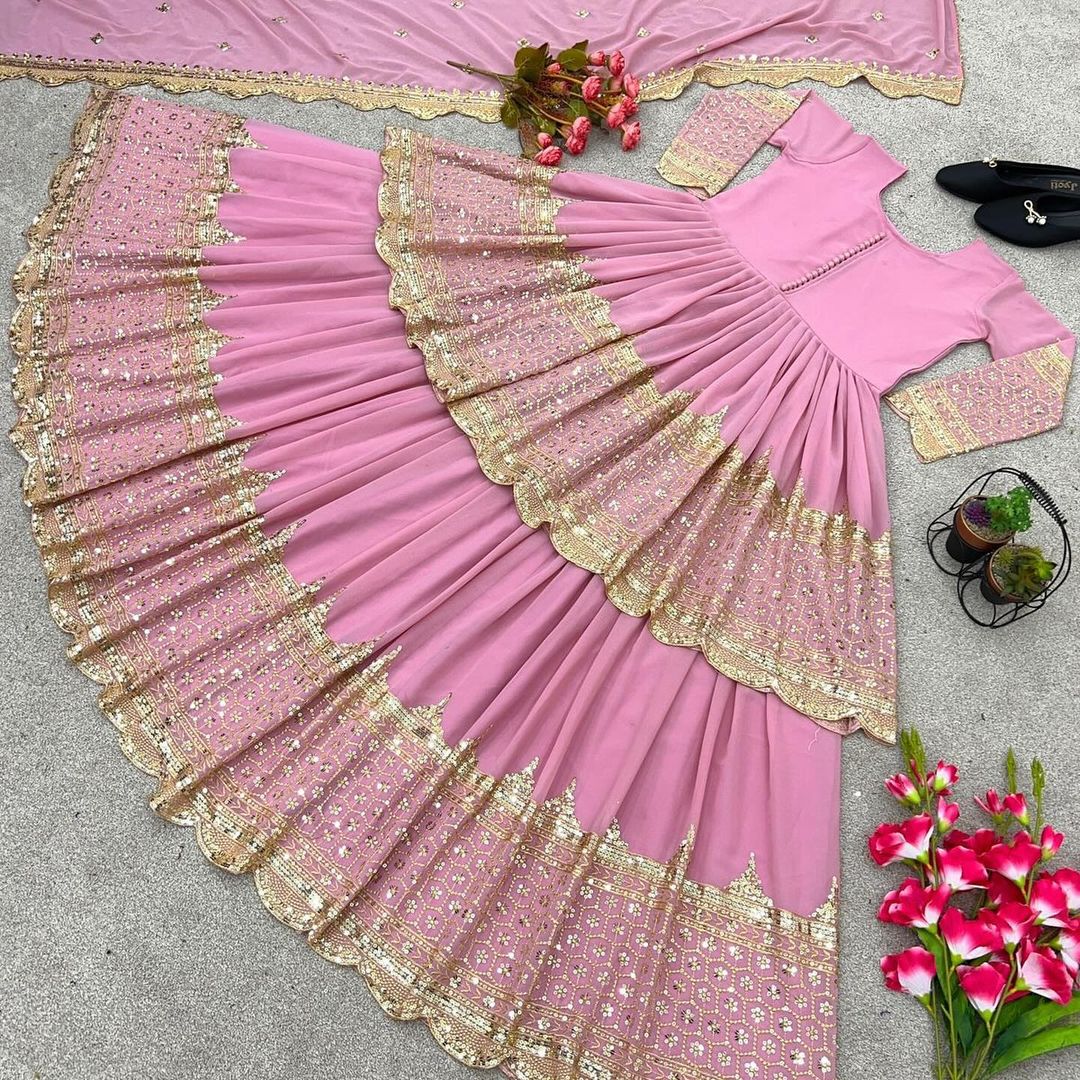 Faux Georgette With Embroidery Sequence Work Lehenga