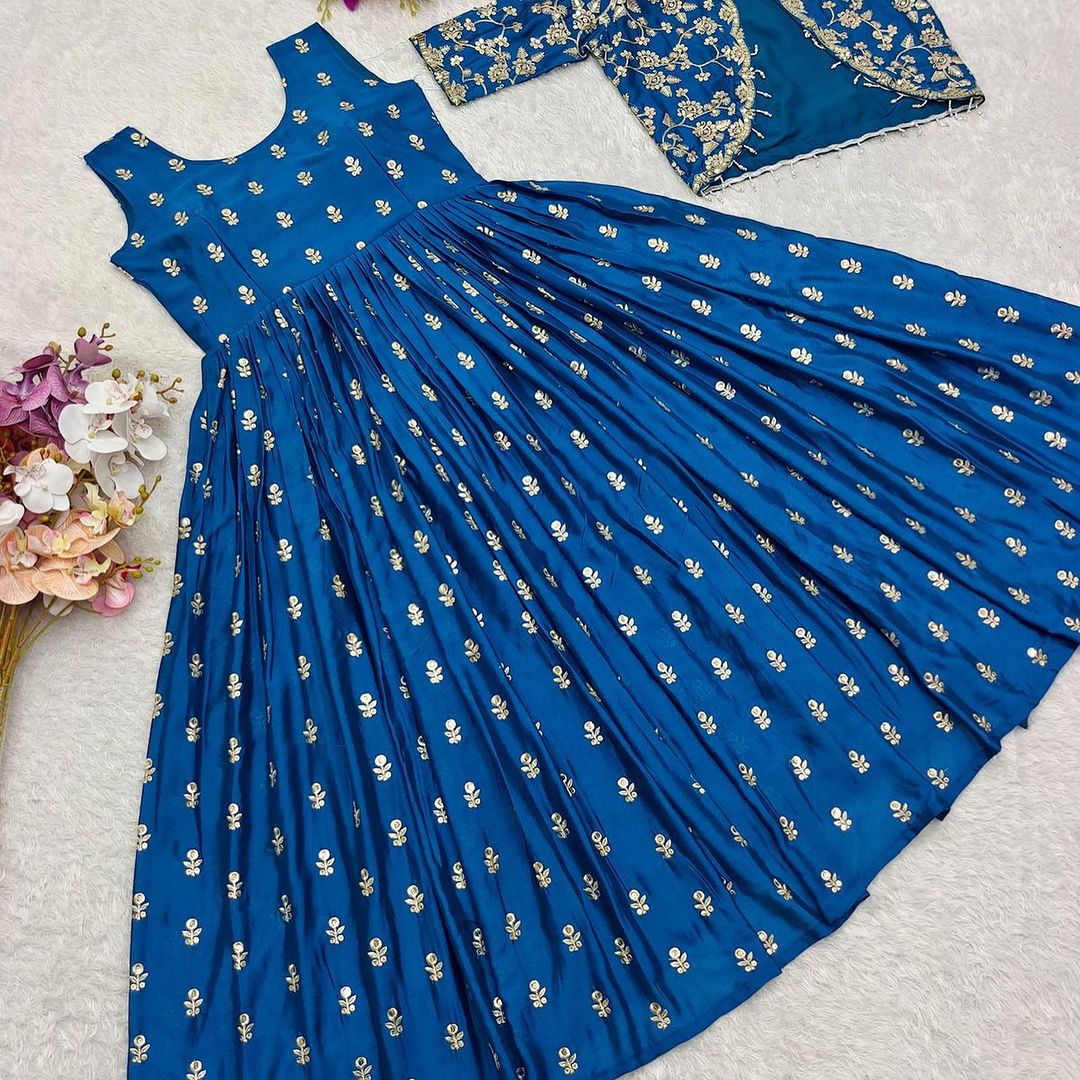 New Blue Design Cinon Gown-Jecket Set