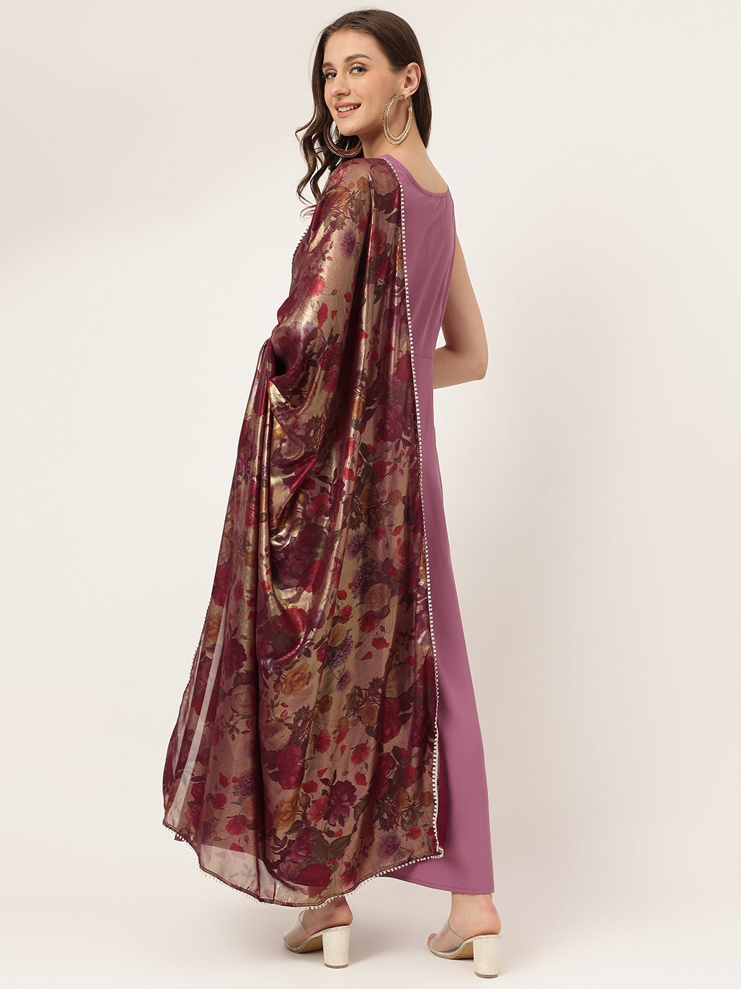 Cowl Neck Fit & Flare Maxi Ethnic Dress