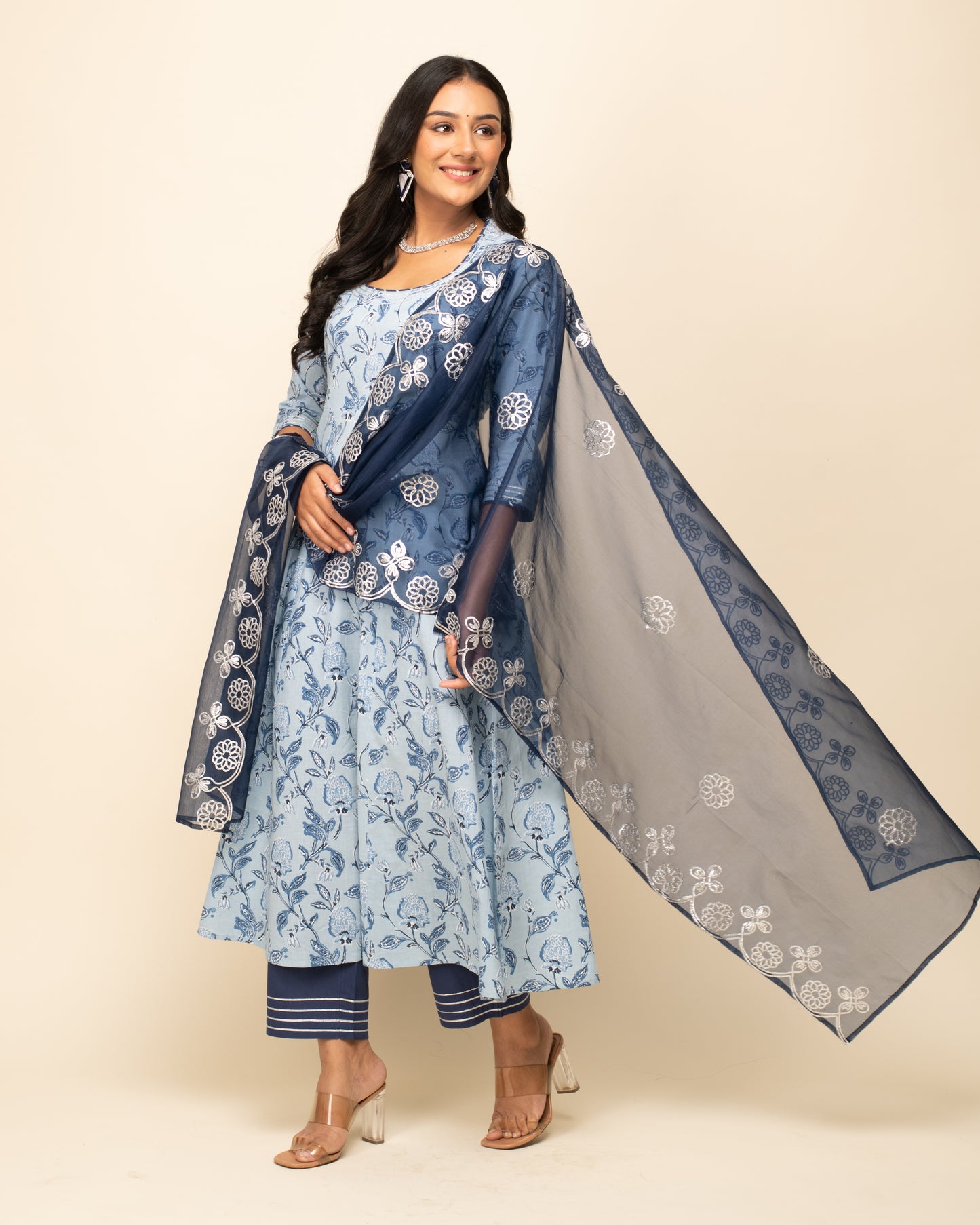 Printed Pure Cotton Kurta & Trousers With Dupatta