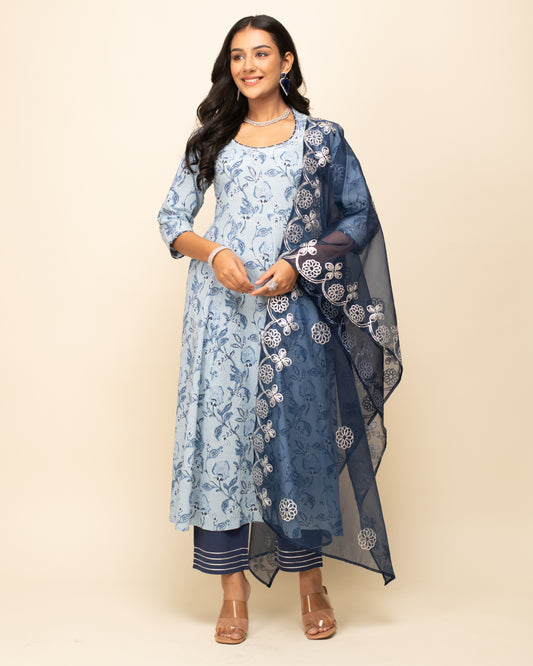 Printed Pure Cotton Kurta & Trousers With Dupatta