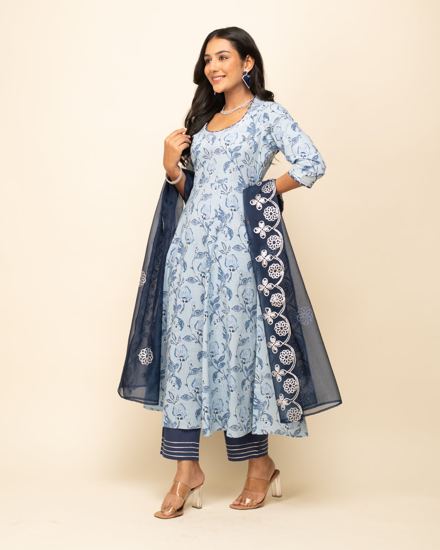 Printed Pure Cotton Kurta & Trousers With Dupatta