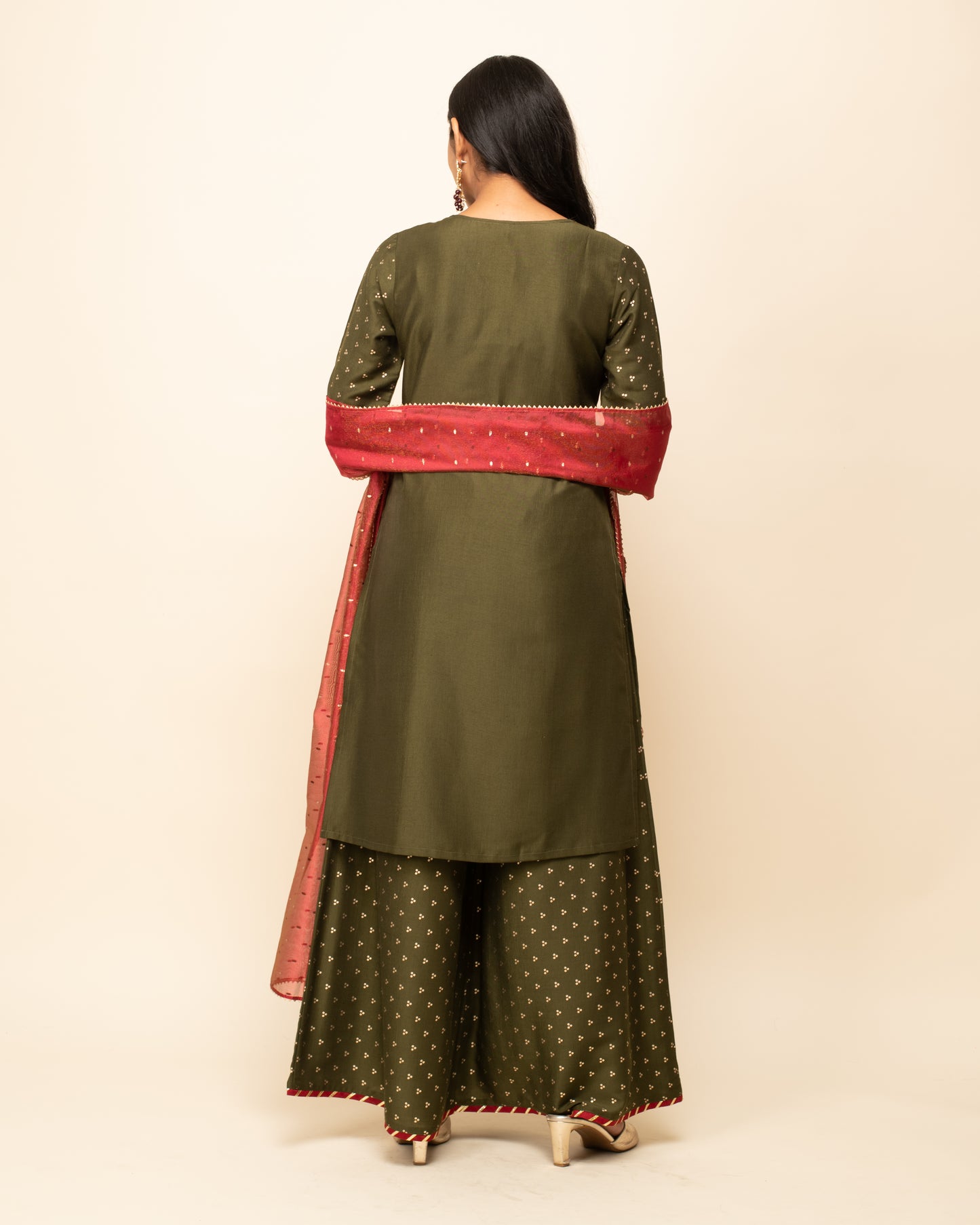 FIORRA Women's Green Silk Blend Kurta With Palazzo And Dupatta