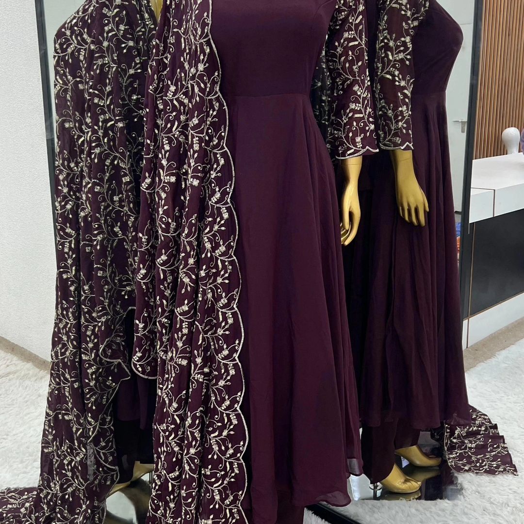 New Designer Party Wear Look Gown With Bottom and Dupatta