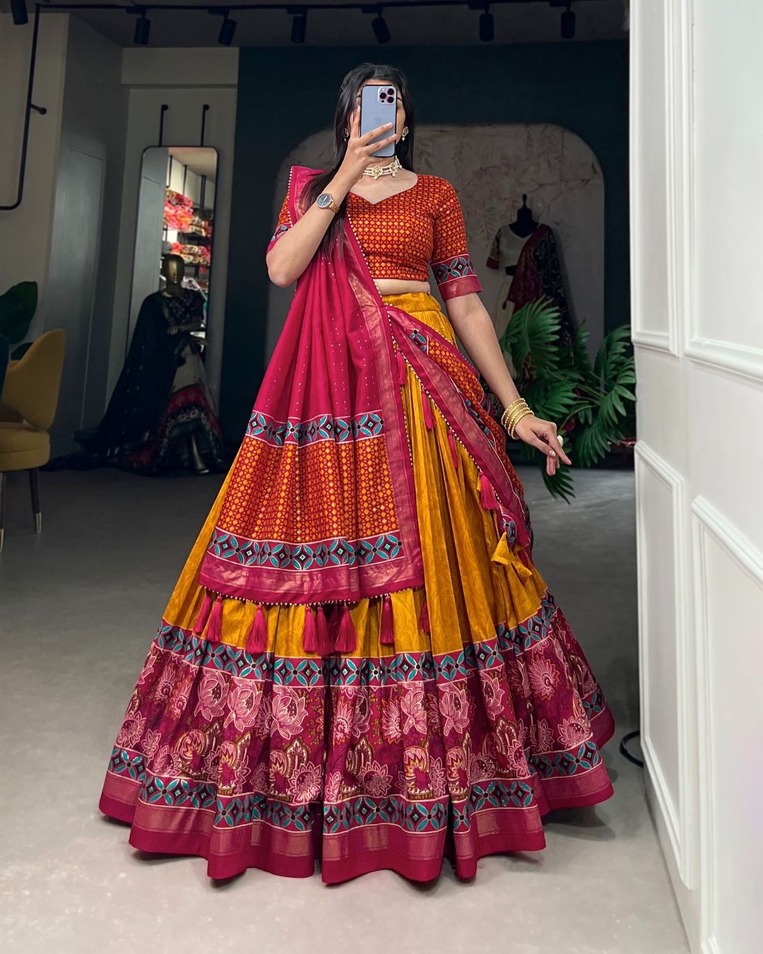 Inner Diva with This Tussar Silk Printed Lehenga Choli