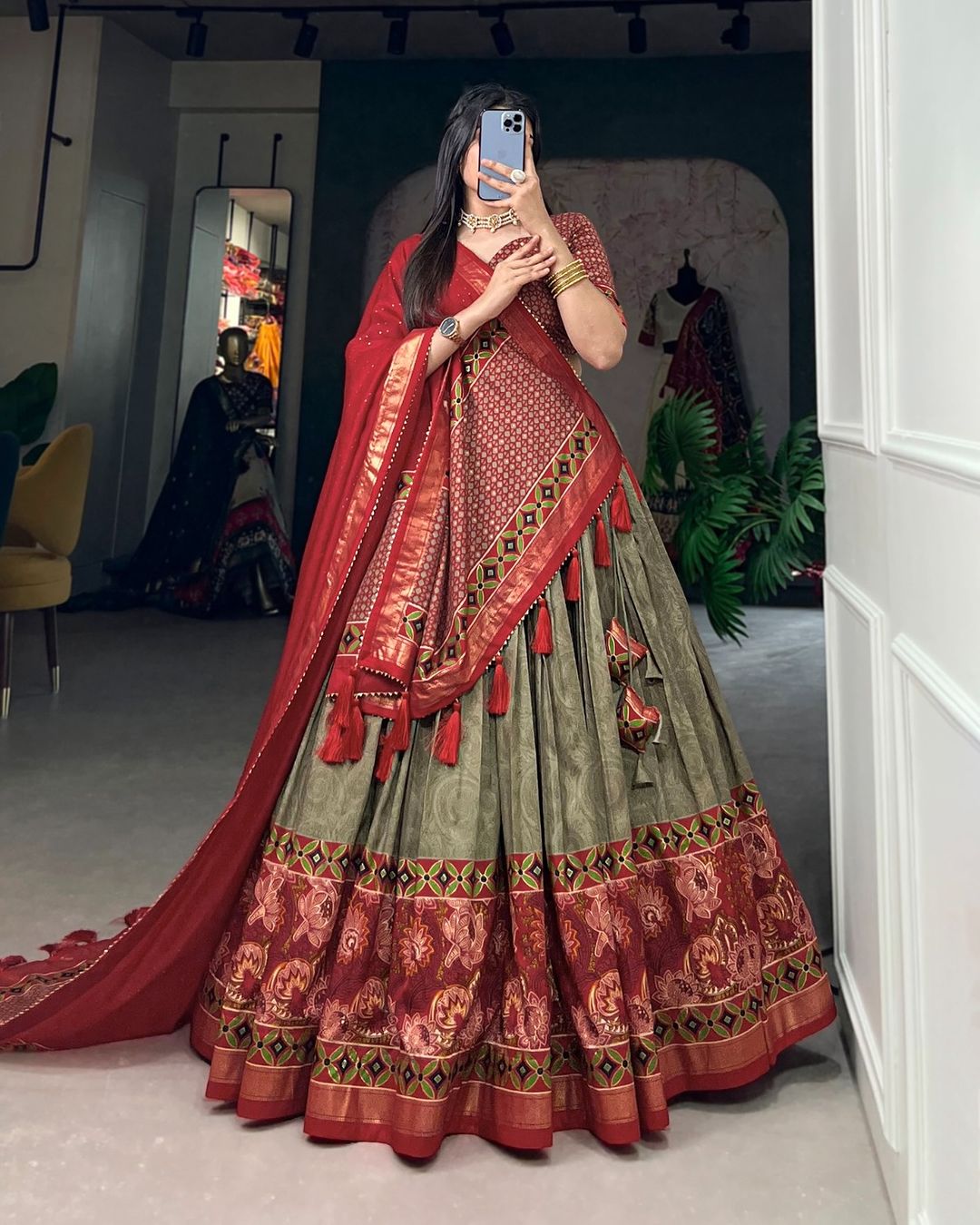 Inner Diva with This Tussar Silk Printed Lehenga Choli