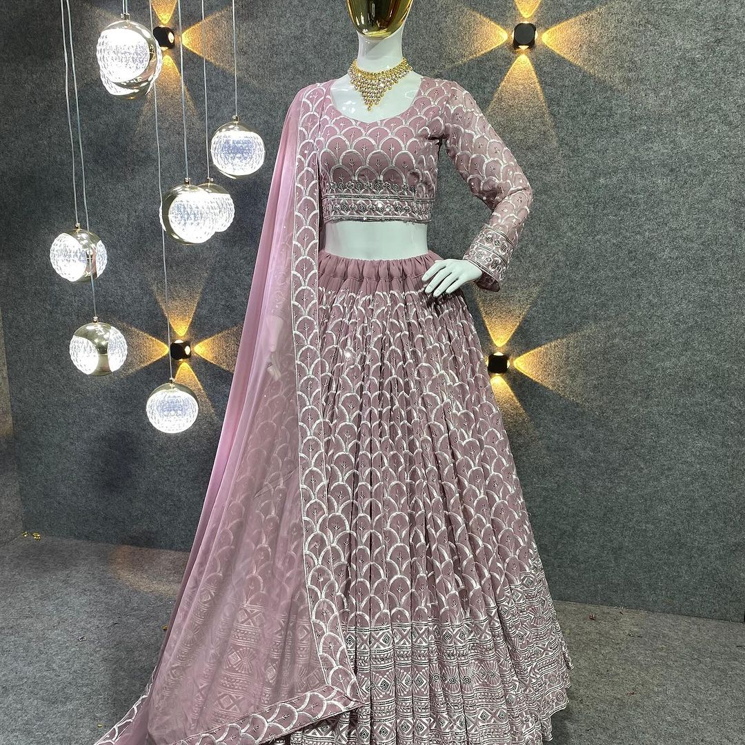 Lehenga Fabric* :-Faux Georgette 5mm Sequence Work. *(Canvas Patta)