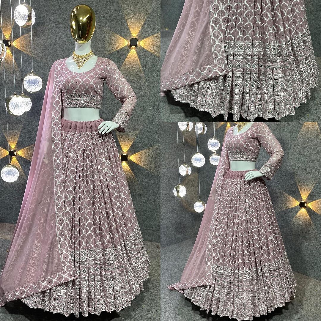 Lehenga Fabric* :-Faux Georgette 5mm Sequence Work. *(Canvas Patta)